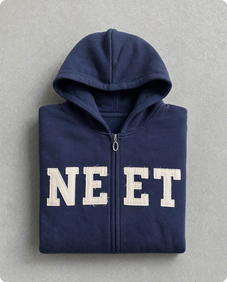 Stitched NEET lettering detail